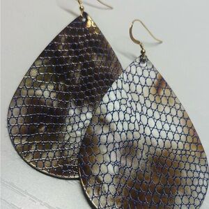 NWOT Blue and Brown Leather Teardrop Earrings